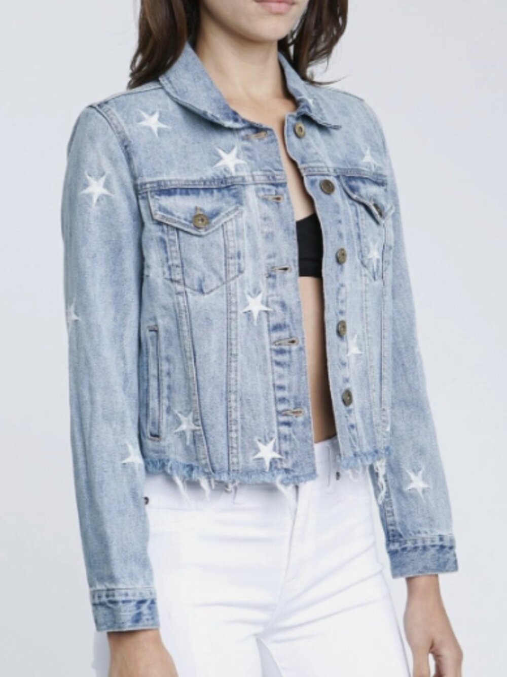 Pistola Star Trucker Jacket S Embroidered Cropped Denim Light Blue P5652WCL-ZOD